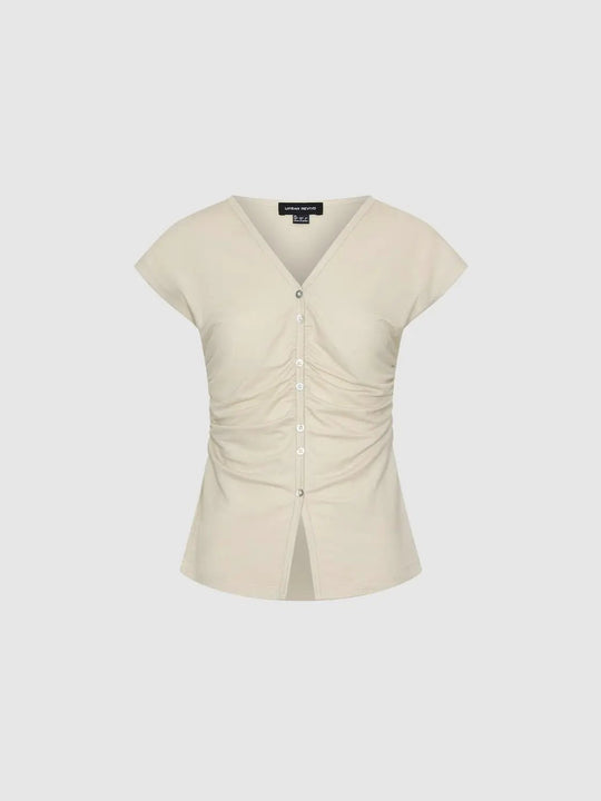 Viscose Polyamide Blend Ruched Front T-Shirts