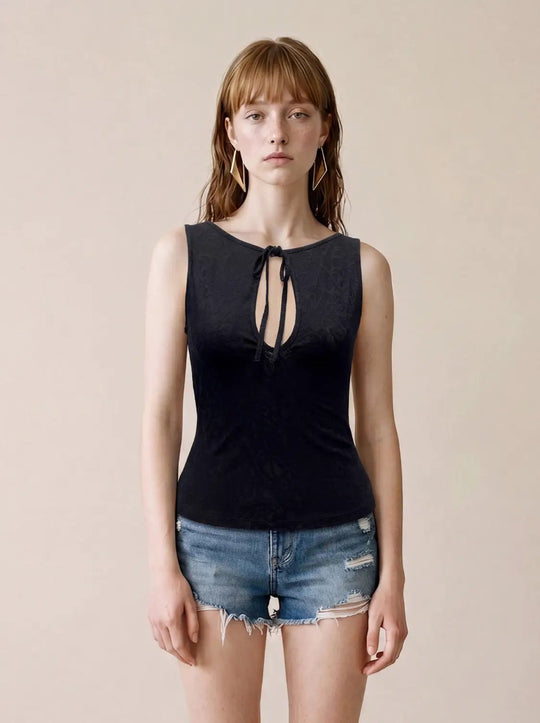 Tie Neck Sleeveless T-Shirt