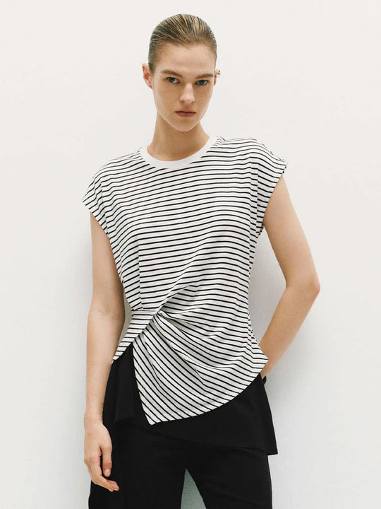 Striped Twist Knot Front T-Shirt