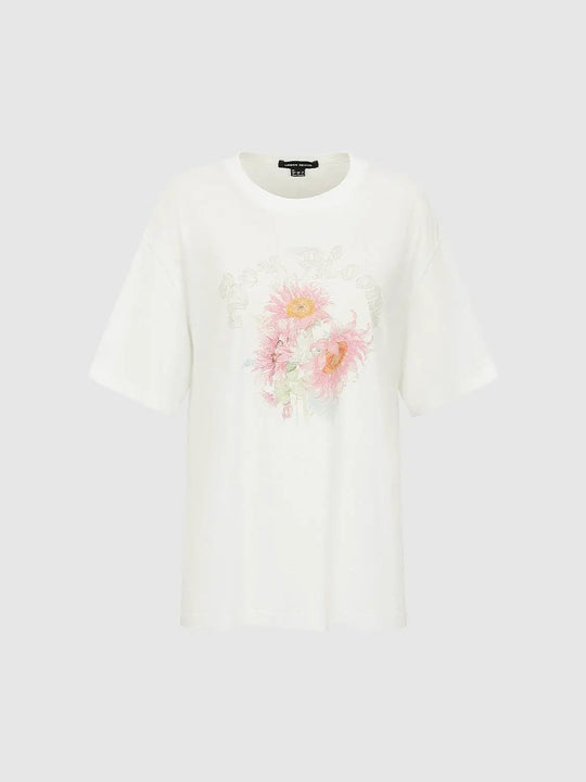Cotton Floral Print Light Stretch T-Shirt