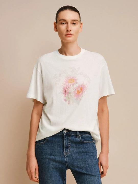 Cotton Floral Print Light Stretch T-Shirt