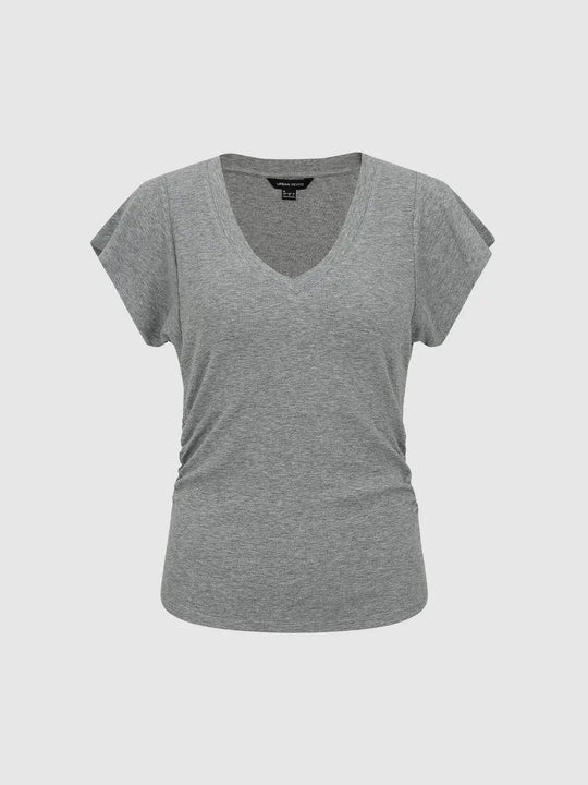 Relaxed Fit V-neck Heather Gray Short Sleeve T-shirt