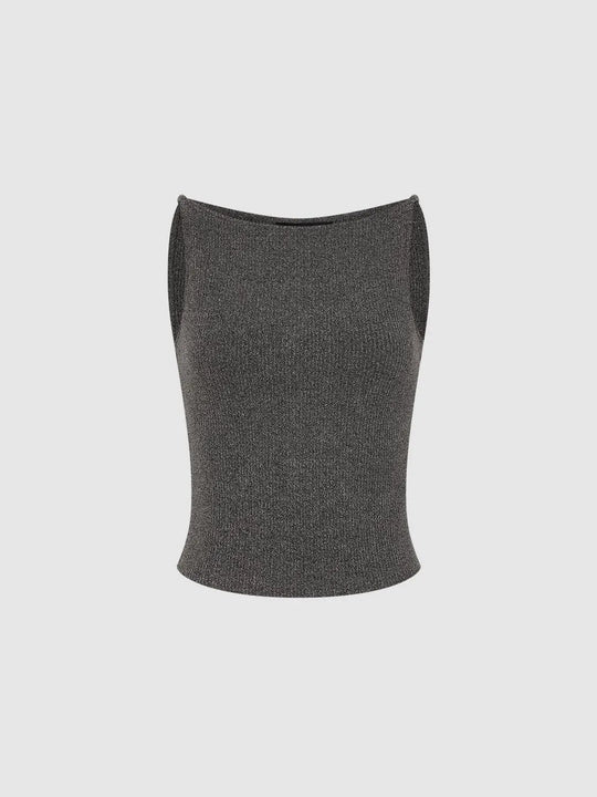 Sleeveless Textured Metallic Thick Tank Top