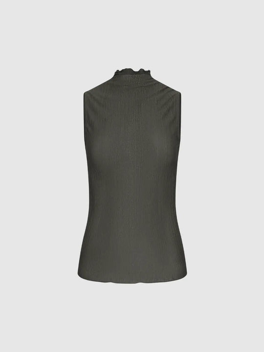 Ruffled Mock Neck With Slight Stretch Tank Top