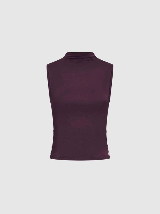 Mock Neck Sleeveless Slim Lyocell Tank Top
