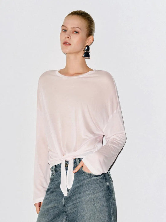Soft Knot Front Long Sleeve Lyocell T-shirt
