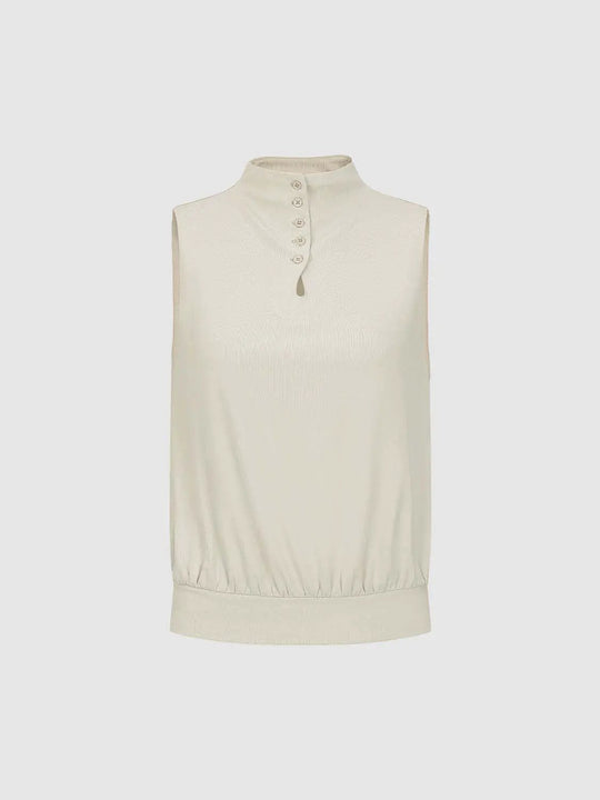 Mock Neck Sleeveless Buttoned Tank Top
