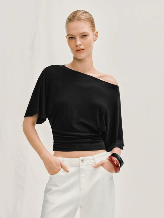 Draped Short Sleeve Ruched Waist T-shirt