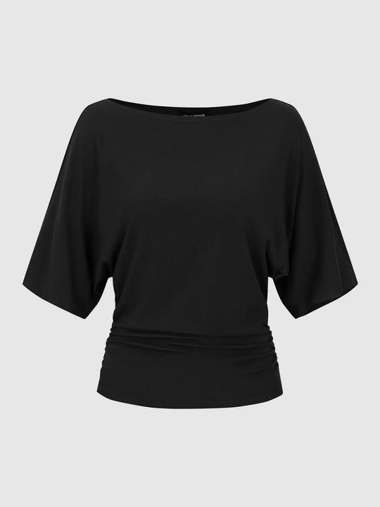 Draped Short Sleeve Ruched Waist T-shirt
