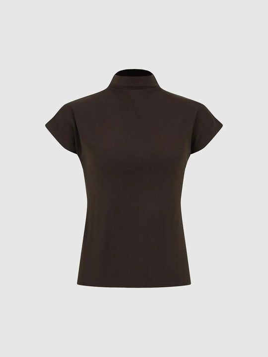 Mock Neck Modal And Cashmere T-shirt
