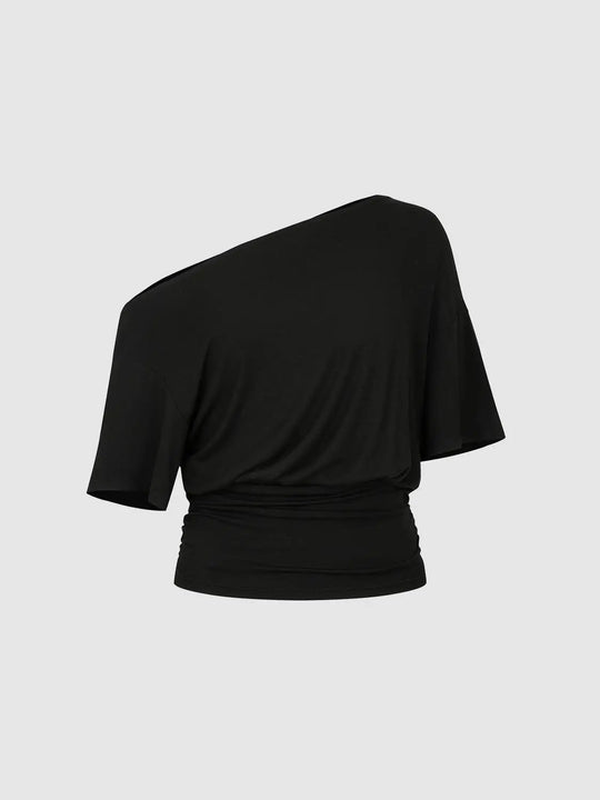 Asymmetric One-shoulder Draped Stretch T-shirt