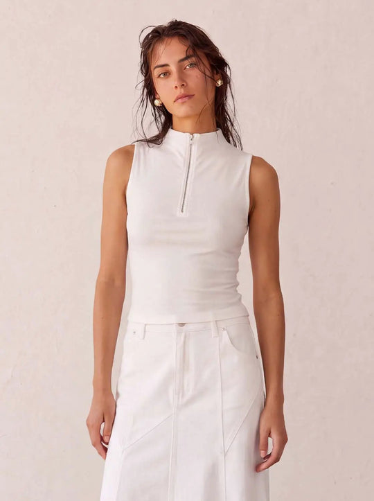 Fitted Half-zip Mock Neck Sleeveless Tank Top