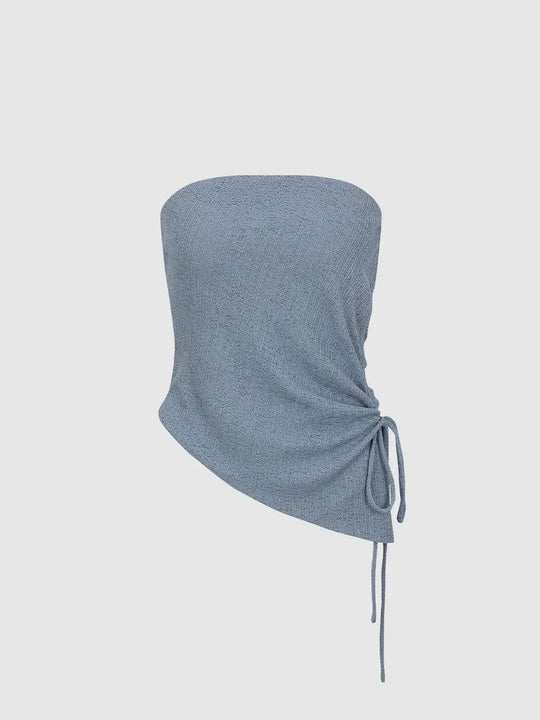 Drawstring Side Ruched Asymmetric Hem Tube Top
