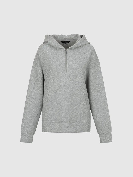 Heather Grey Half-zip Long Sleeve Cotton Blend Hoodie