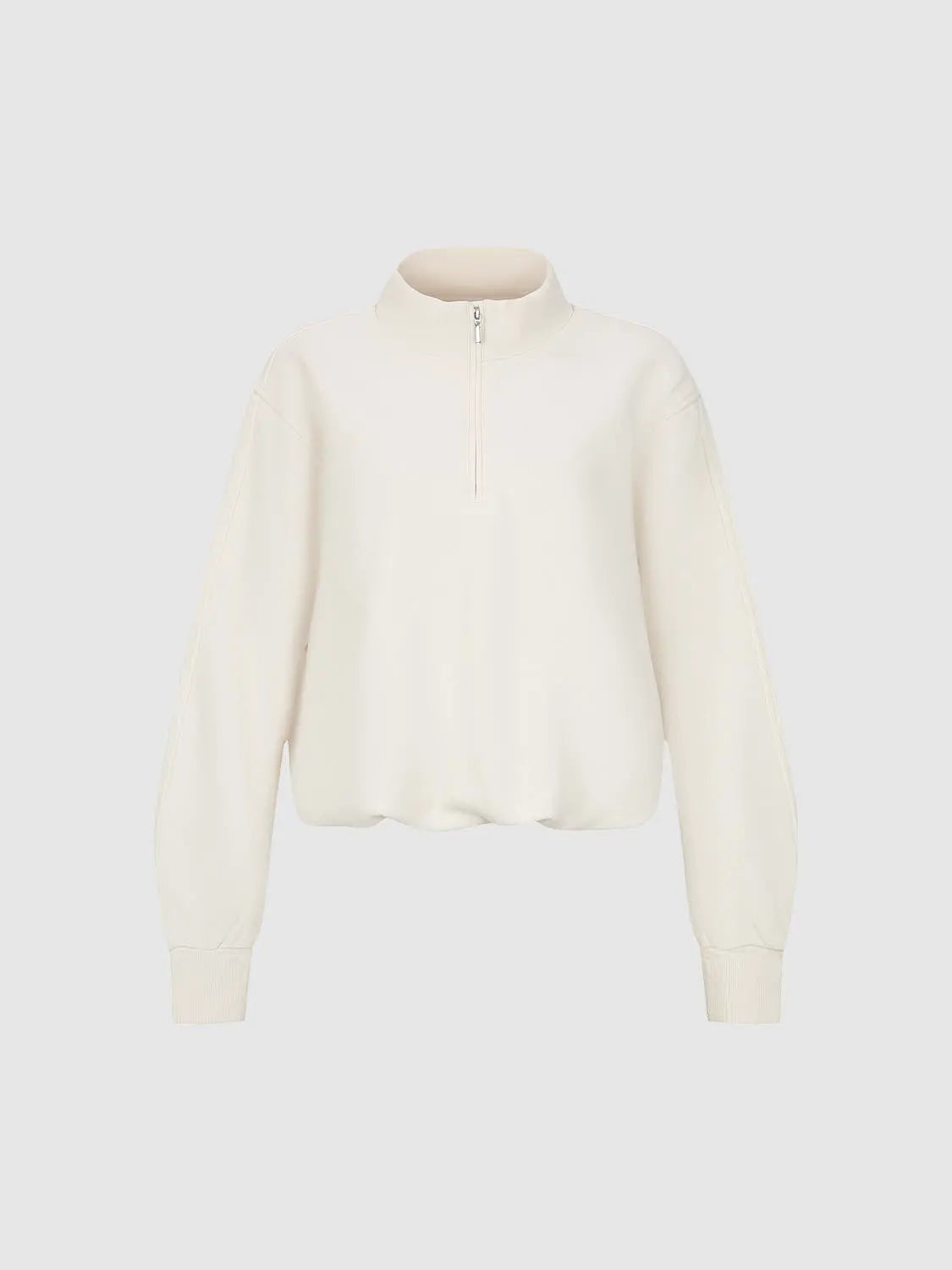 Sweatshirt cream with zip neckline and ribbed cuffs