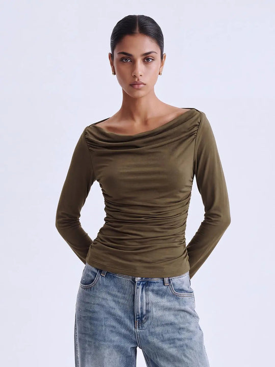 Ruched Fitted Long Sleeve T-Shirt