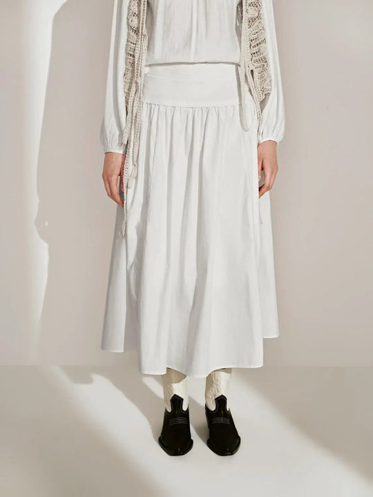 Falda midi de algodón suave con textura y frunces
