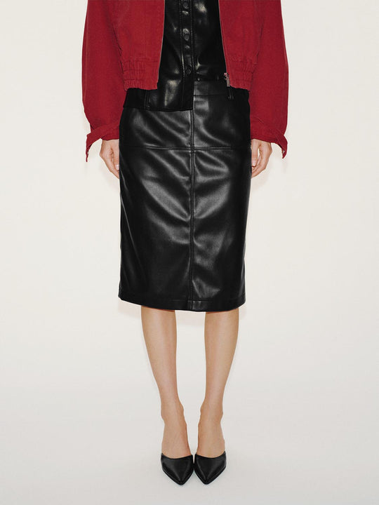 Faux Leather Straight Midi Skirts
