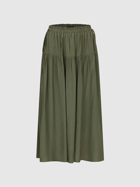 Seamed Shirring Detail Pull On A-Line Midi Skirts