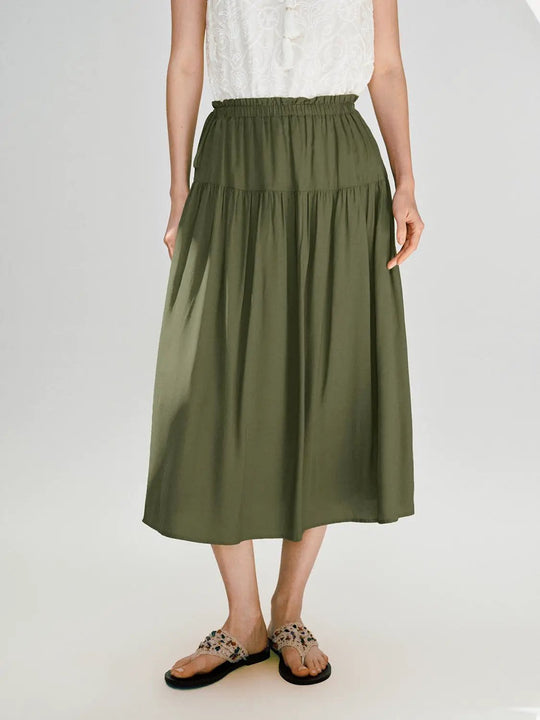 Viscose Seamed Shirring Midi Skirt