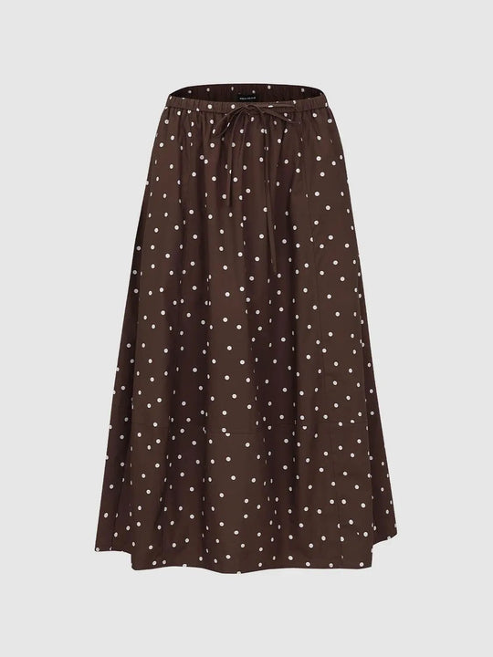Cotton Polka Dot Print A-Line Midi Skirts