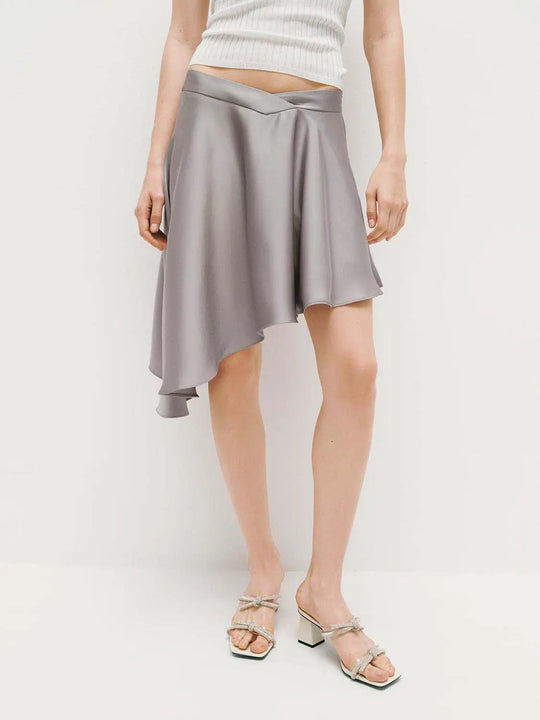 Asymmetric Hem A-Line Midi Skirt