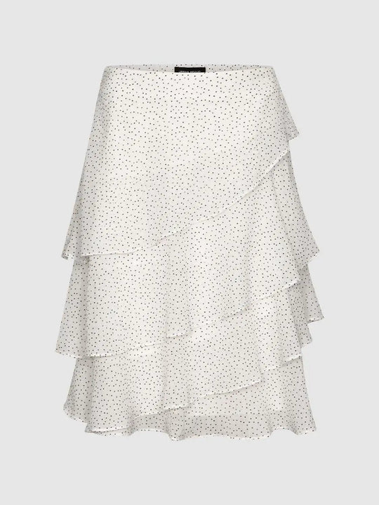 Polka Dot Layered Ruffle Wrap Asymmetric Hem Skirt