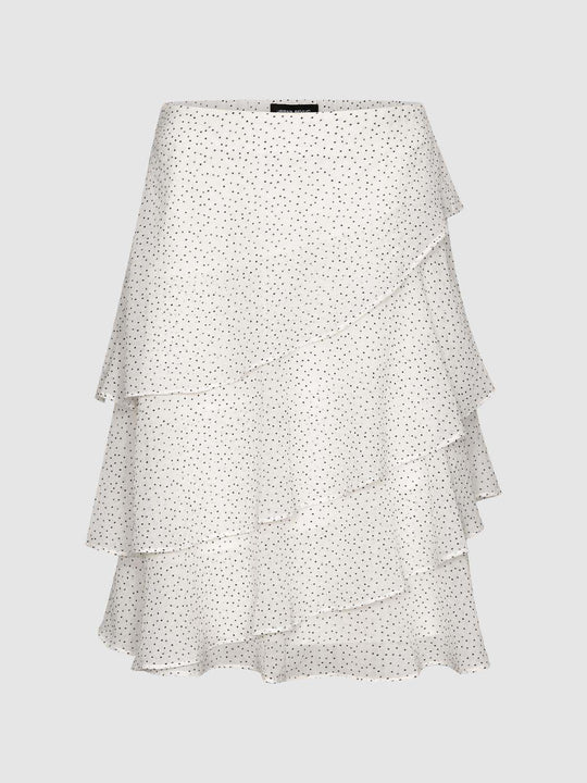 Jupe portefeuille asymétrique à pois, volants superposés
