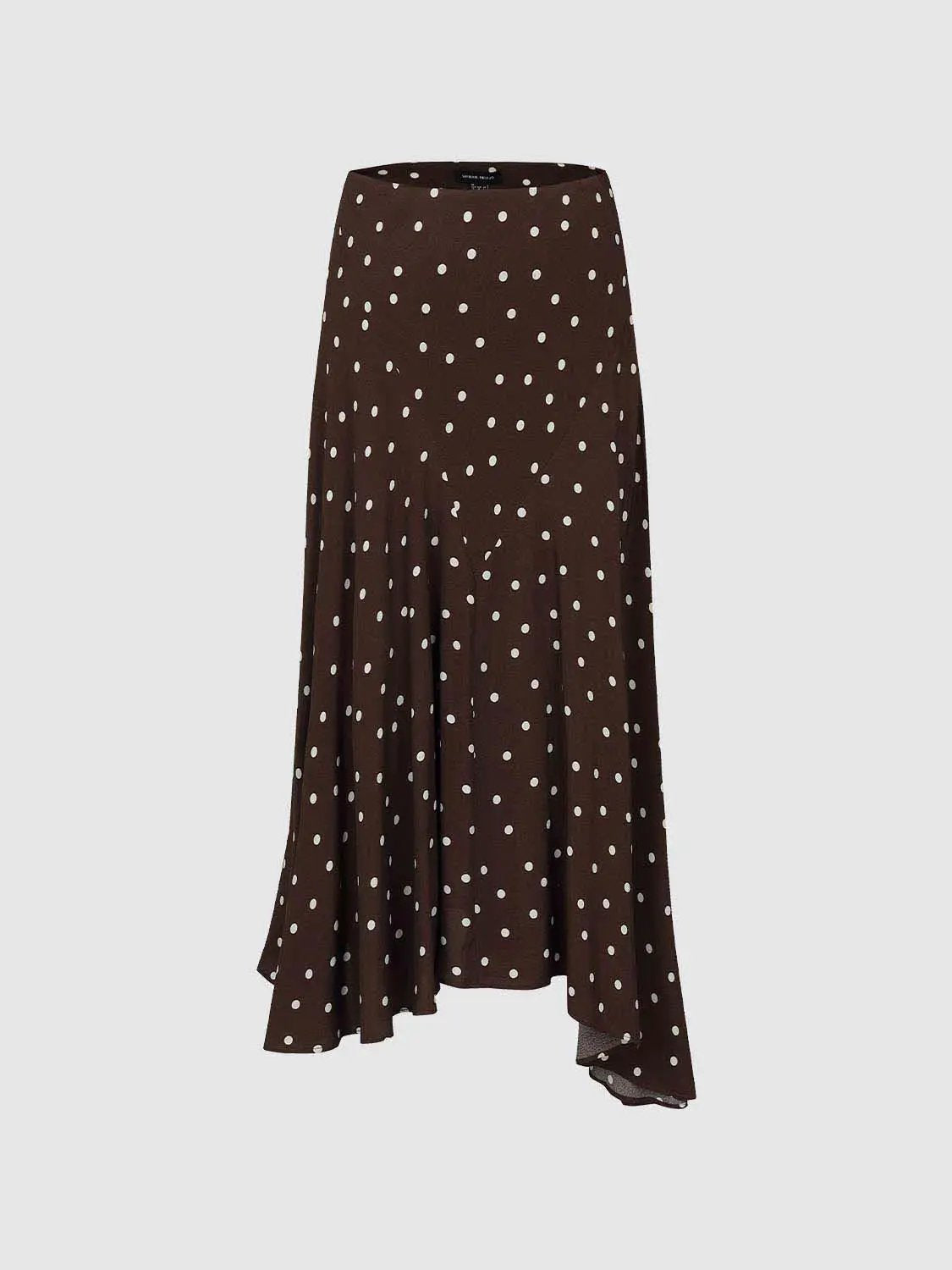 Polka dot asymmetric-hem maxi wrap skirt in brown with white dots from Urban Revivo Fashion