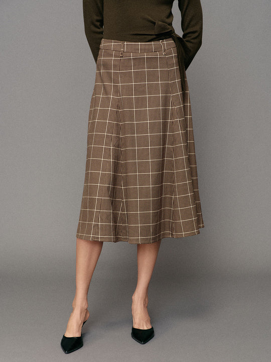 Belted Checked A-Line Mid-rise Maxi Skirt