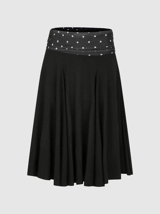 Ruched Polka Dot Waistband A-Line Midi Skirt