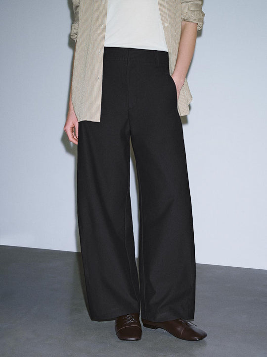 Solid Barrel Leg Pants