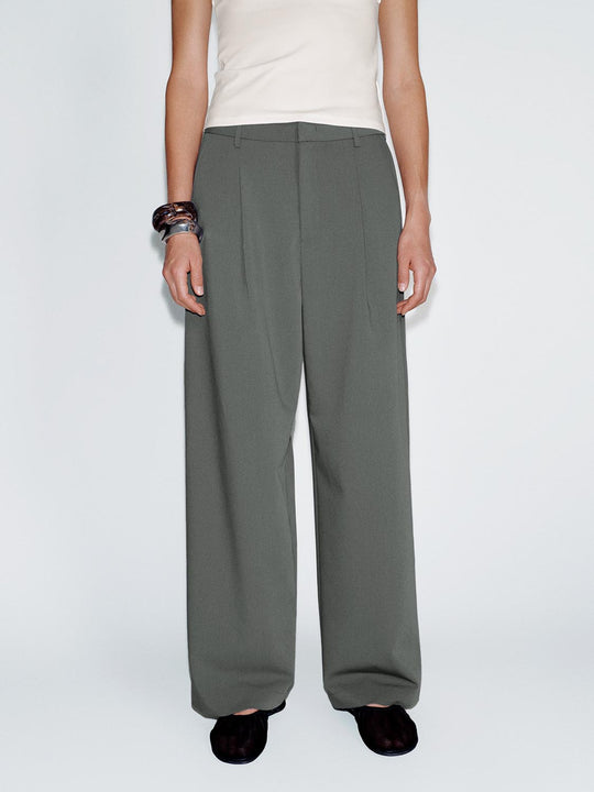 Pleated Tailored Straight Leg Pants