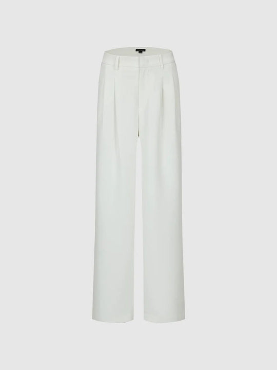 Crisp Structured Straight-leg Pleated Pants