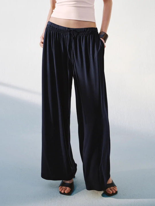 Drawstring Pull On Wide Leg Pants With Slight Stretch For Comfort