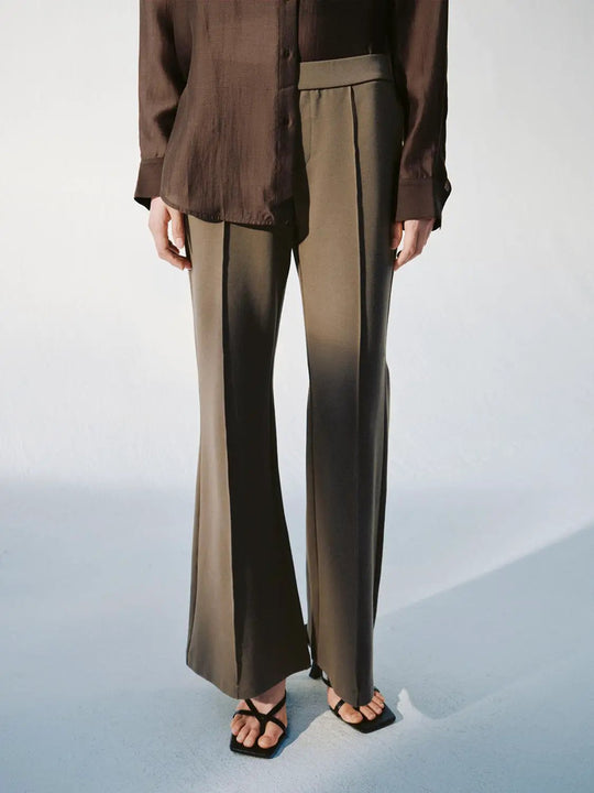 Viscose Stretch Wide Leg Trousers With Front Crease
