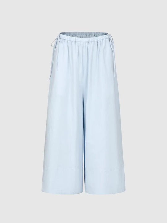 Cotton Wide Leg Cropped Drawstring Pants