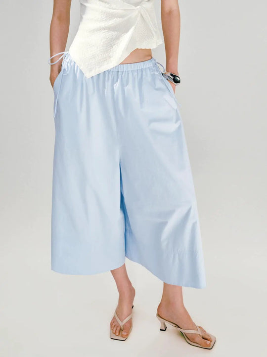 Cotton Wide Leg Cropped Drawstring Pants