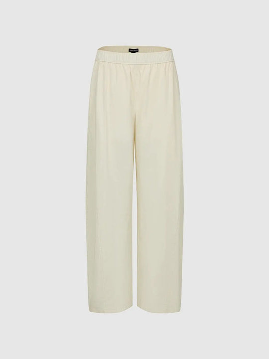 Cotton Slight Stretch Elastic Waist Curved-Leg Pants