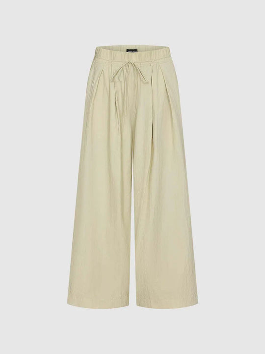 Pleated Drawstring Waist Wide-leg Pants