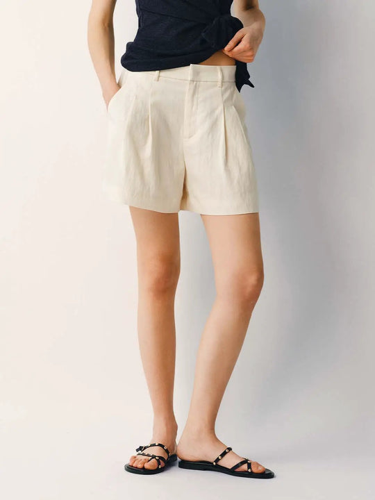 Structured Pleated Tailored Lyocell Shorts
