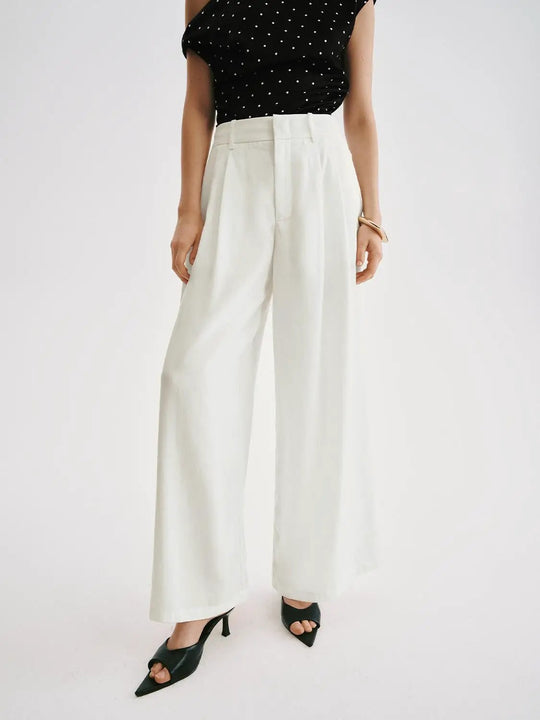 Pleated Mid-waisted Wide-leg Pants