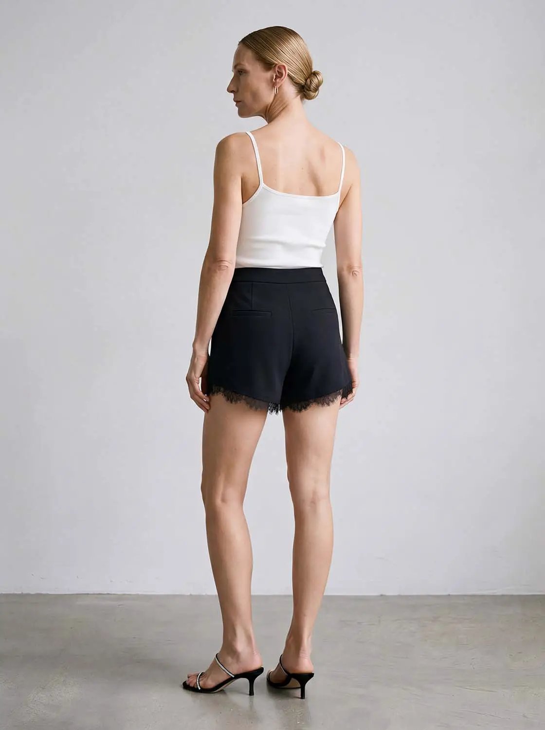 Lace Trim Shorts by Urban Revivo Fashion in black with lace hem