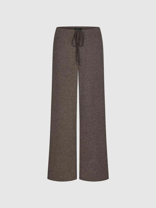 Textured Knit Wide-Leg Drawstring With Slight Stretch Fabric Relaxed Fit Trousers