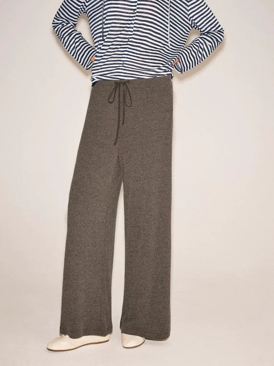 Drawstring Waist Textured Knit Wide Leg Casual Trousers