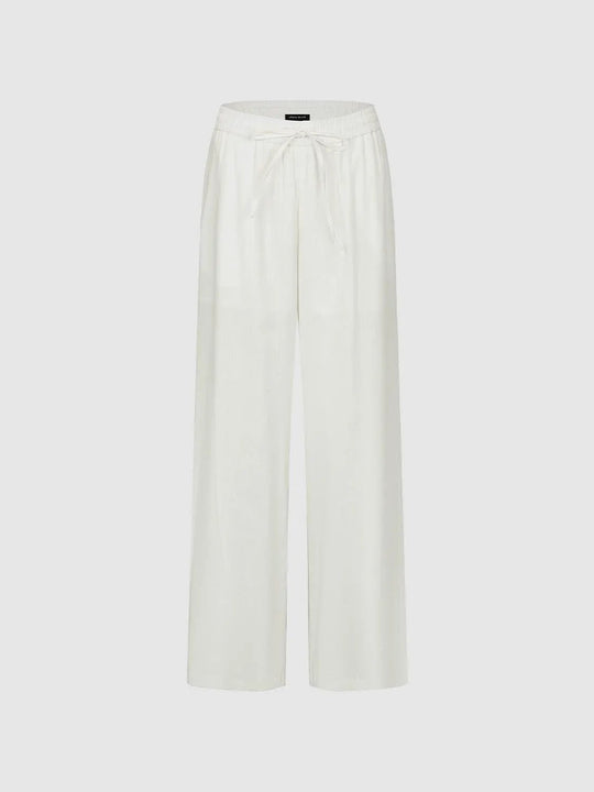 Drawstring Waist Wide-leg Linen Blend Pants