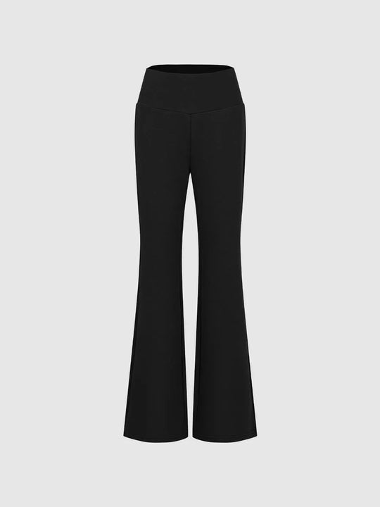Black High Waisted Flare Stretch Cotton Blend Pants