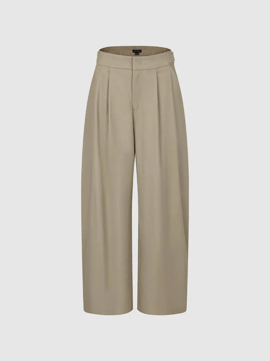 Double Pleated Mid-rise Cotton Barrel-leg Pants