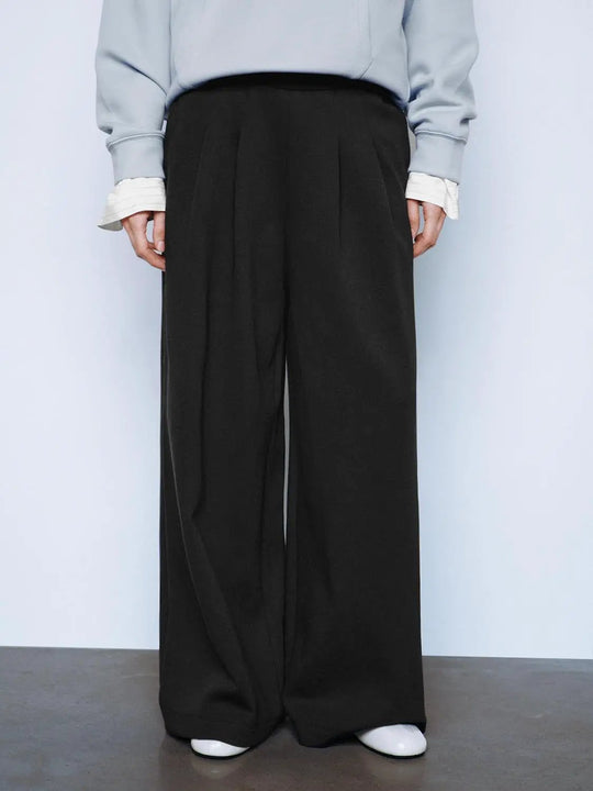 Wide-leg High-waisted Cotton Blend Pants