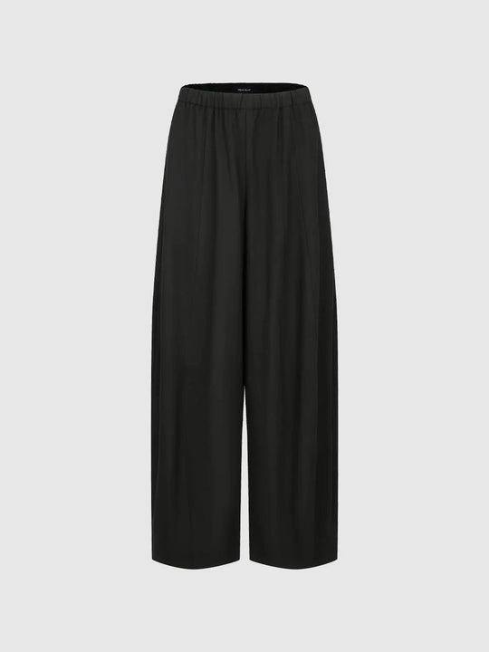Solid Elastic Waist Barrel Leg Pants